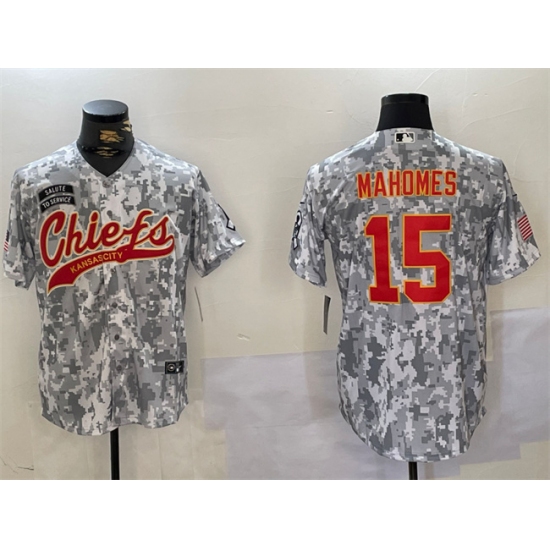 Men's Kansas City Chiefs #15 Patrick Mahomes 2024 Arctic Camo Salute To Service Stitched Baseball Jersey - Ujersey
