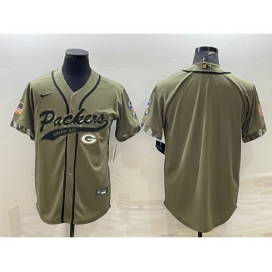Men's Green Bay Packers Blank Olive Salute to Service Cool Base Stitched Baseball Jersey - Ujersey