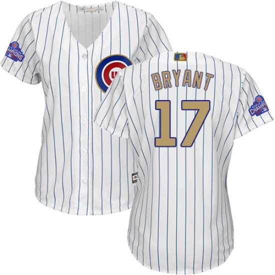 Women's Majestic Chicago Cubs #17 Kris Bryant Authentic White 2017 Gold Program MLB Jersey - Ujersey