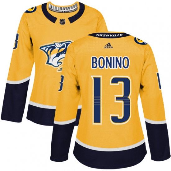 Women's Adidas Nashville Predators #13 Nick Bonino Authentic Gold Home NHL Jersey - Ujersey