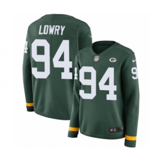 Women's Nike Green Bay Packers #94 Dean Lowry Limited Green Therma Long Sleeve NFL Jersey - Ujersey