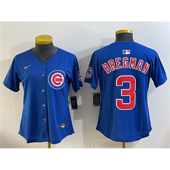 Women's Chicago Cubs #3 Alex Bregman Royal Vapor Limited Stitched Baseball Jersey(Run Small) - Ujersey
