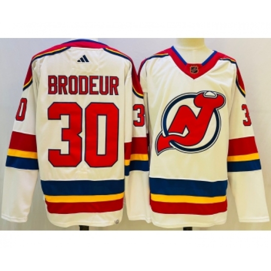 Men's New Jersey Devils #30 Martin Brodeur White 2022 Reverse Retro Authentic Jersey - Ujersey