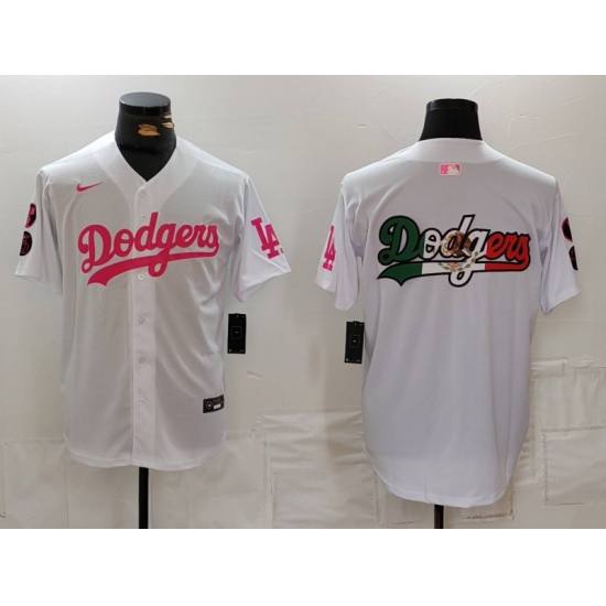 Men's Los Angeles Dodgers Team Big Logo White Pink Vin & Kobe Stitched Baseball Jerseys - Ujersey