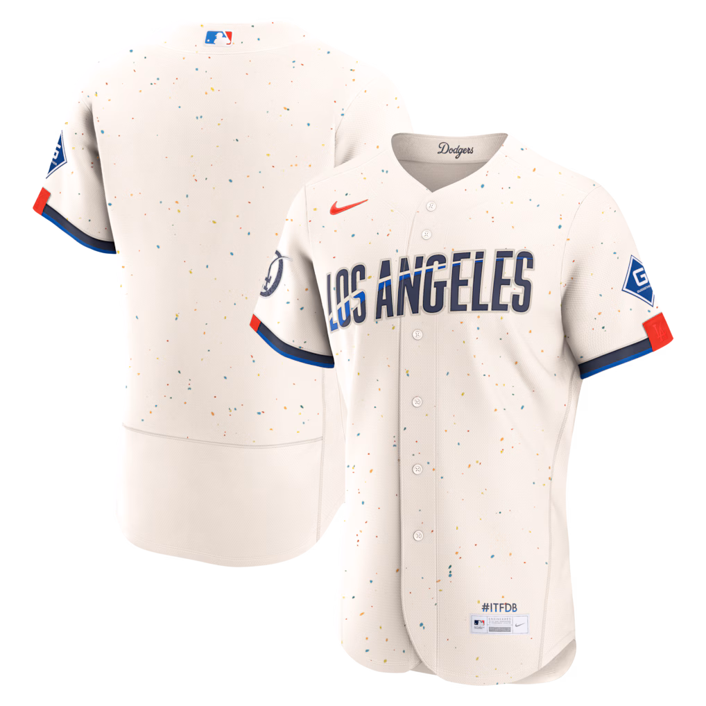 Men's Los Angeles Dodgers Nike Cream City Connect Authentic Sponsor Patch Jersey - Ujersey