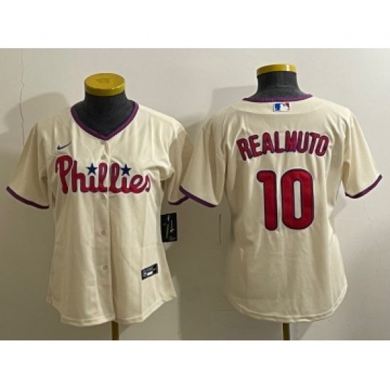 Women's Philadelphia Phillies #10 JT Realmuto Cream Cool Base Jersey - Ujersey