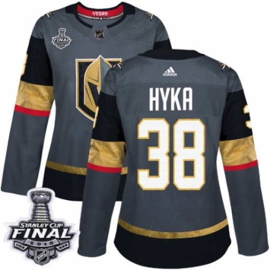 Women's Adidas Vegas Golden Knights #38 Tomas Hyka Authentic Gray Home 2018 Stanley Cup Final NHL Jersey - Ujersey