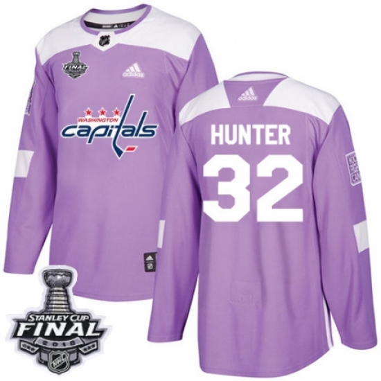 Men's Adidas Washington Capitals #32 Dale Hunter Authentic Purple Fights Cancer Practice 2018 Stanley Cup Final NHL Jersey - Ujersey