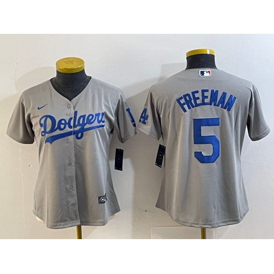 Women's Los Angeles Dodgers #5 Freddie Freeman Grey Cool Base Stitched Nike Jersey - Ujersey