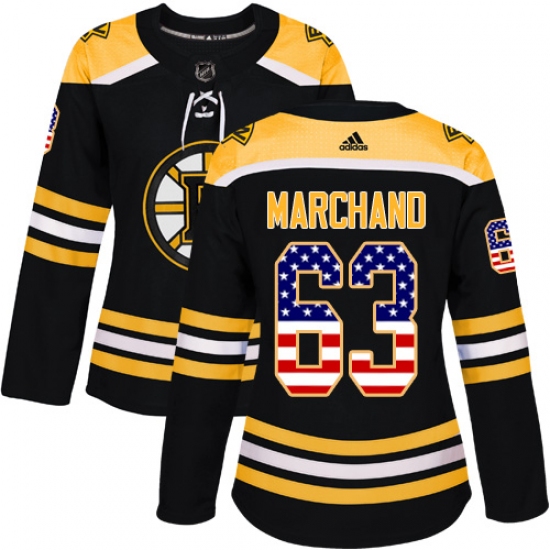 Women's Adidas Boston Bruins #63 Brad Marchand Authentic Black USA Flag Fashion NHL Jersey - Ujersey