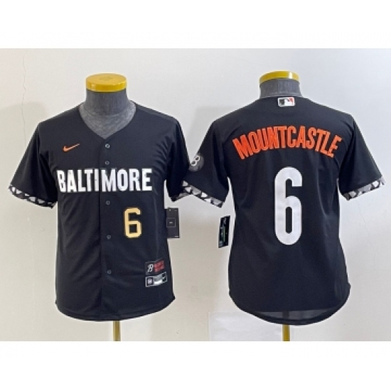 Youth Baltimore Orioles #6 Ryan Mountcastle Number Black 2023 City Connect Cool Base Stitched Jersey 2 - Ujersey