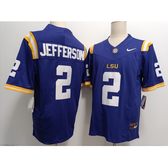Men's LSU Tigers #2 Justin Jefferson Purple FUSE College Stitched Jersey - Ujersey
