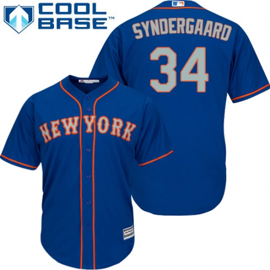 Men's Majestic New York Mets #34 Noah Syndergaard Replica Royal Blue Alternate Road Cool Base MLB Jersey - Ujersey