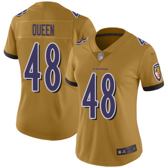 Women's Baltimore Ravens #48 Patrick Queen Gold Stitched NFL Limited Inverted Legend Jersey - Ujersey
