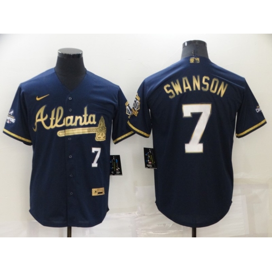 Men's Atlanta Braves #7 Dansby Swanson Navy 2022 Gold Program Authentic Player Jersey - Ujersey