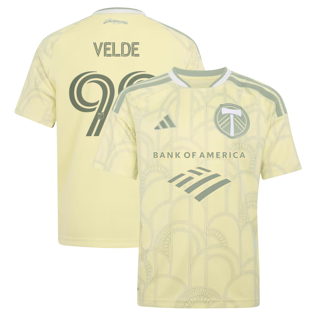 Youth Portland Timbers Kristoffer Velde adidas Yellow 2026 Civic Stadium Kit Replica Jersey