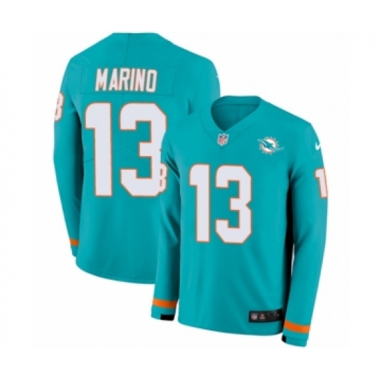 Youth Nike Miami Dolphins #13 Dan Marino Limited Aqua Therma Long Sleeve NFL Jersey - Ujersey