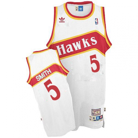 Men's Adidas Atlanta Hawks #5 Josh Smith Authentic White Throwback NBA Jersey - Ujersey