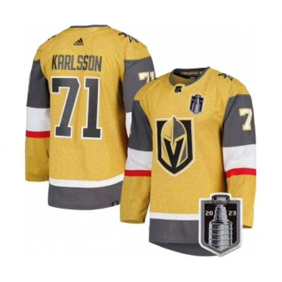Men's Vegas Golden Knights #71 William Karlsson Gold 2023 Stanley Cup Final Stitched Jersey - Ujersey