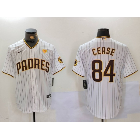 Men's San Diego Padres #84 Dylan Cease White Team Logo With PS Stitched Cool Base Nike Jersey - Ujersey