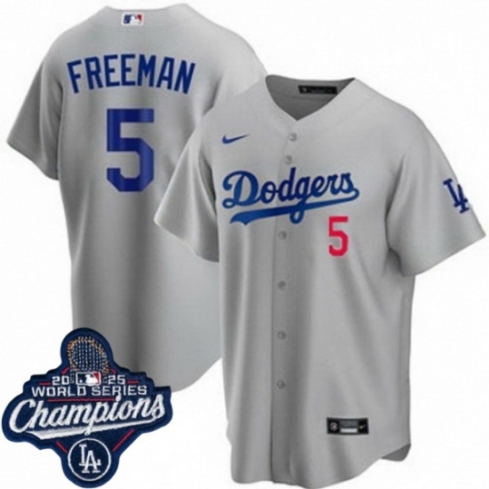 Men's Los Angeles Dodgers 5 Freddie Freeman Cool Base 2025 World Champions Stitched Baseball Jersey Gray - Ujersey