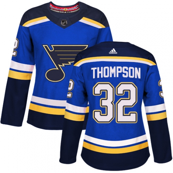 Women's Adidas St. Louis Blues #32 Tage Thompson Authentic Royal Blue Home NHL Jersey - Ujersey