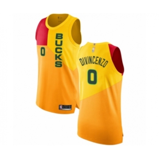 Men's Milwaukee Bucks #0 Donte DiVincenzo Authentic Yellow Basketball Jersey - City Edition - Ujersey