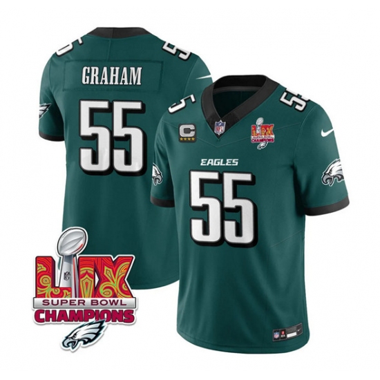 Men's Philadelphia Eagles #55 Brandon Graham Green 2025 Eagles Logo Super Bowl LIX And 4-Star C New F.U.S.E. Vapor Limited Football Stitched Jersey - Ujersey