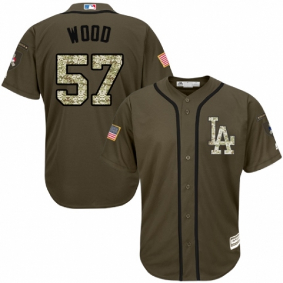 Men's Majestic Los Angeles Dodgers #57 Alex Wood Authentic Green Salute to Service MLB Jersey - Ujersey