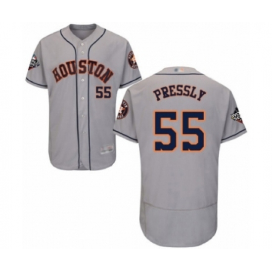 Men's Houston Astros #55 Ryan Pressly Grey Road Flex Base Authentic Collection 2019 World Series Bound Baseball Jersey - Ujersey