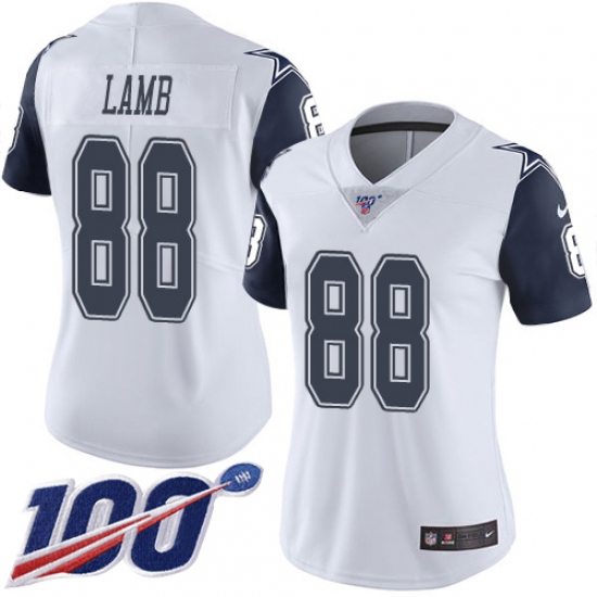 Women's Dallas Cowboys #88 CeeDee Lamb White Stitched Limited Rush 100th Season Jersey - Ujersey