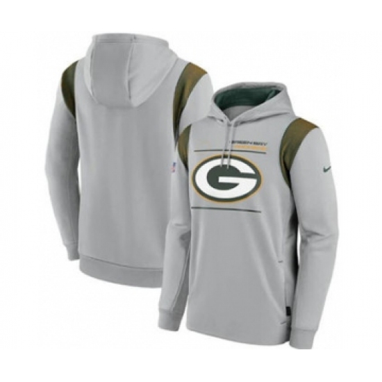 Men's Green Bay Packers 2021 Gray Sideline Logo Performance Pullover Hoodie - Ujersey