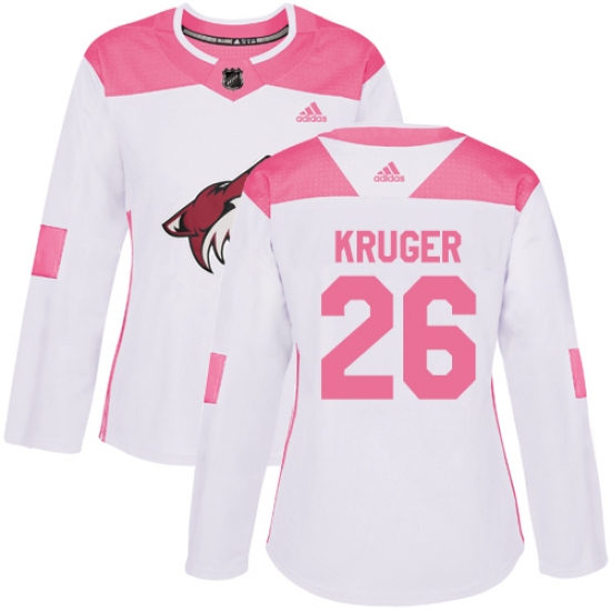 Women's Adidas Arizona Coyotes #26 Marcus Kruger Authentic White Pink Fashion NHL Jersey - Ujersey