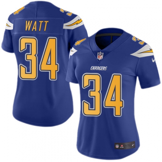 Women's Nike Los Angeles Chargers #34 Derek Watt Limited Electric Blue Rush Vapor Untouchable NFL Jersey - Ujersey
