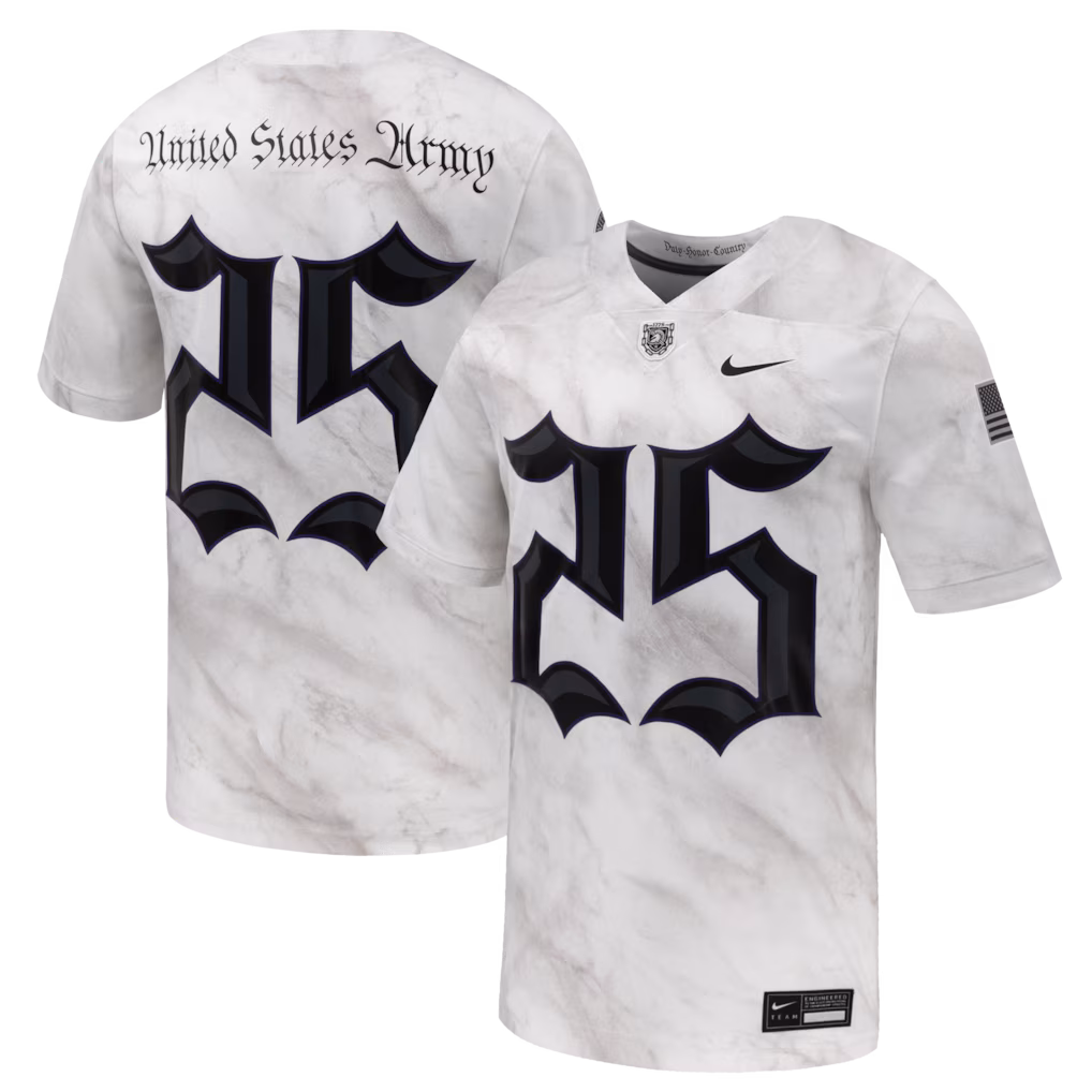 Men's Nike #25 White Army Black Knights Army 250 Collection Game Football Jersey