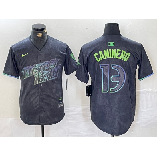 Men's Tampa Bay Rays #13 Junior Caminero Charcoal 2024 City Connect Limited Stitched Jersey - Ujersey