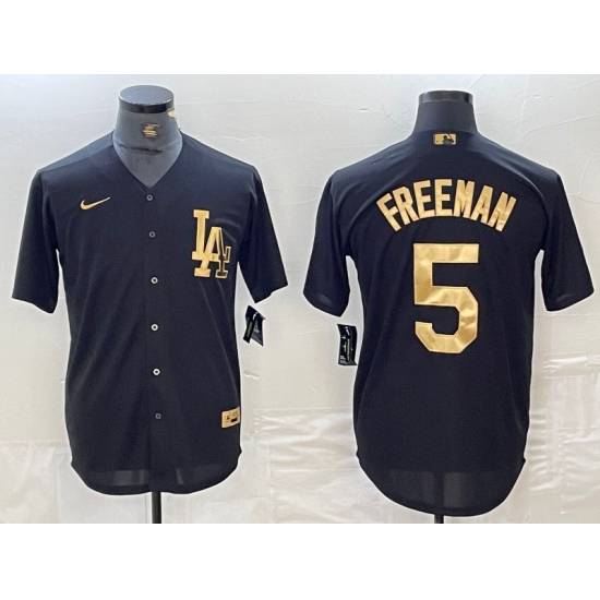 Men's Los Angeles Dodgers #5 Freddie Freeman Black Gold Cool Base Stitched Jersey - Ujersey