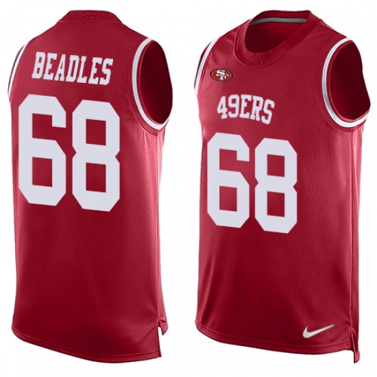 Men's Nike San Francisco 49ers #68 Zane Beadles Limited Red Player Name & Number Tank Top NFL Jersey - Ujersey