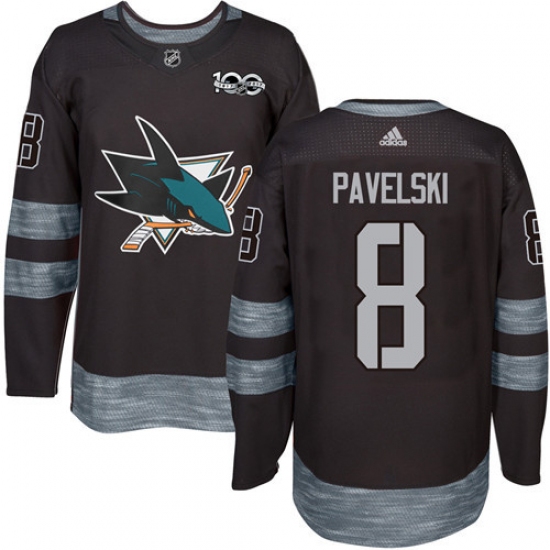 Men's Adidas San Jose Sharks #8 Joe Pavelski Authentic Black 1917-2017 100th Anniversary NHL Jersey