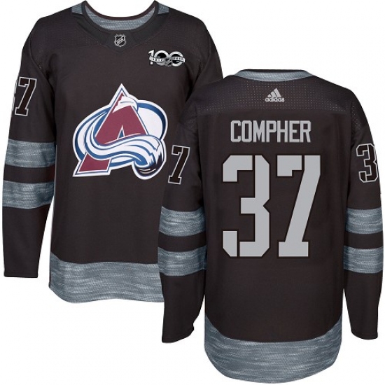 Men's Adidas Colorado Avalanche #37 J.T. Compher Authentic Black 1917-2017 100th Anniversary NHL Jersey - Ujersey