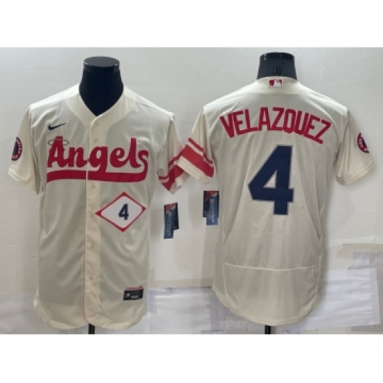 Men's Los Angeles Angels #4 Andrew Velazquez Number Cream 2022 City Connect Flex Base Stitched Jersey - Ujersey