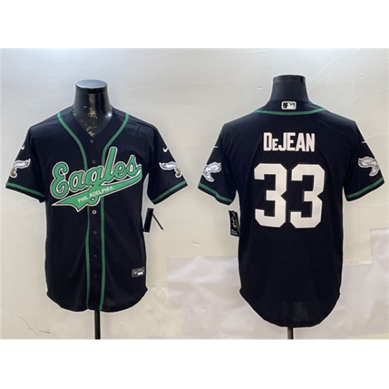 Men's Philadelphia Eagles #33 Cooper DeJean Black Cool Base Stitched Baseball Jersey - Ujersey