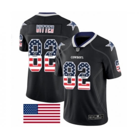 Men's Dallas Cowboys #82 Jason Witten Limited Black Rush USA Flag Football Jersey - Ujersey