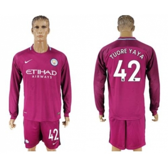 Manchester City #42 Toure Yaya Away Long Sleeves Soccer Club Jersey
