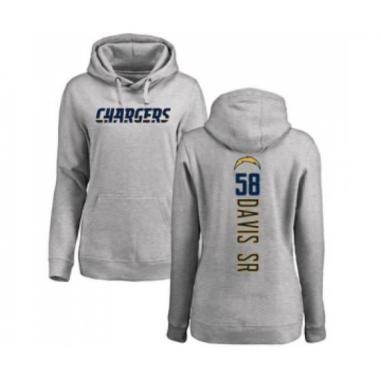 Football Women's Los Angeles Chargers #58 Thomas Davis Sr Ash Backer Pullover Hoodie - Ujersey