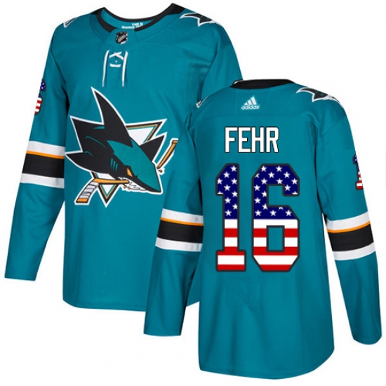Youth Adidas San Jose Sharks #16 Eric Fehr Authentic Teal Green USA Flag Fashion NHL Jersey - Ujersey
