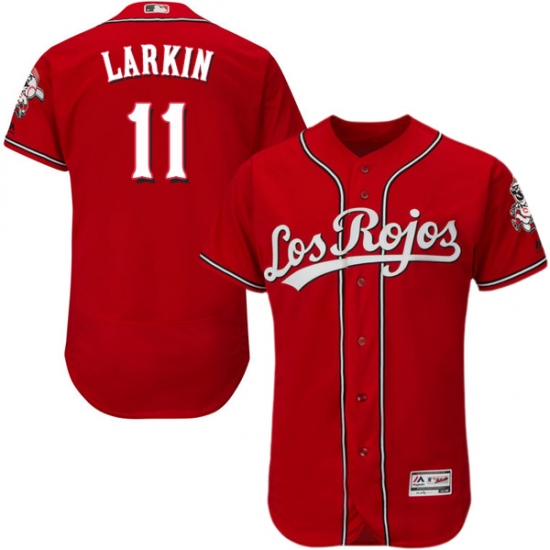 Men's Majestic Cincinnati Reds #11 Barry Larkin Red Los Rojos Flexbase Authentic Collection MLB Jersey - Ujersey