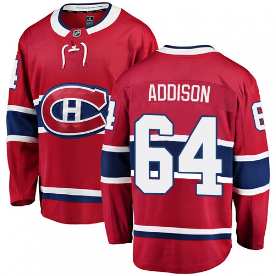 Men's Montreal Canadiens #64 Jeremiah Addison Authentic Red Home Fanatics Branded Breakaway NHL Jersey - Ujersey