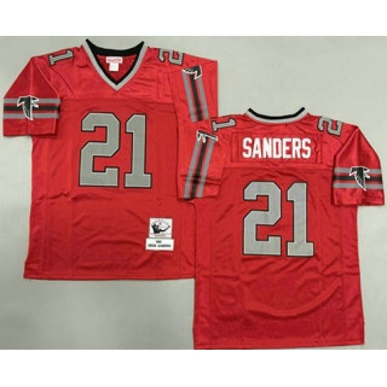 Men's Atlanta Falcons #21 Deion Sanders Red Grey 1992 Throwback Jersey - Ujersey