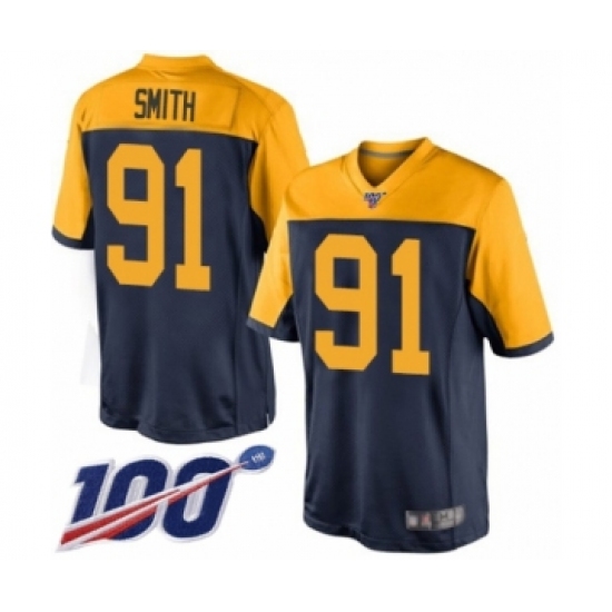 Men's Green Bay Packers #91 Preston Smith Limited Navy Blue Alternate 100th Season Football Jersey - Ujersey